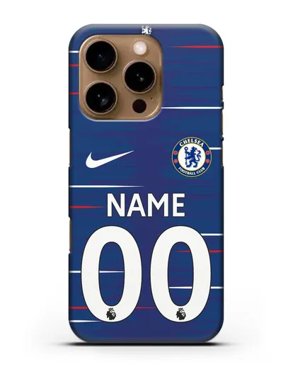Именной чехол Челси с фамилией и номером (сезон 2018-2019) синяя форма силиконовый для iPhone 16 Pro
