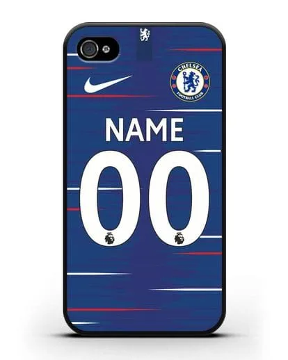 Именной чехол Челси с фамилией и номером (сезон 2018-2019) синяя форма силиконовый для iPhone 4/4s
