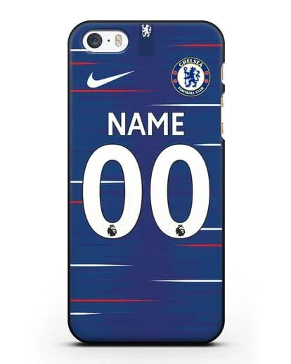 Именной чехол Челси с фамилией и номером (сезон 2018-2019) синяя форма силиконовый для iPhone 5/5s/SE