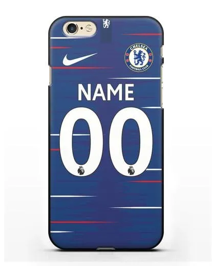 Именной чехол Челси с фамилией и номером (сезон 2018-2019) синяя форма силиконовый для iPhone 6