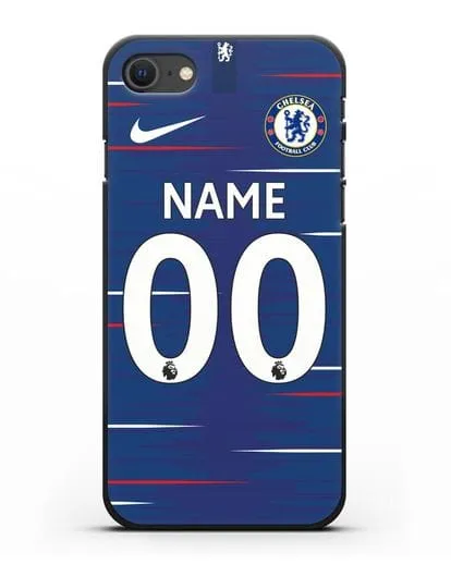 Именной чехол Челси с фамилией и номером (сезон 2018-2019) синяя форма силиконовый для iPhone SE 2020