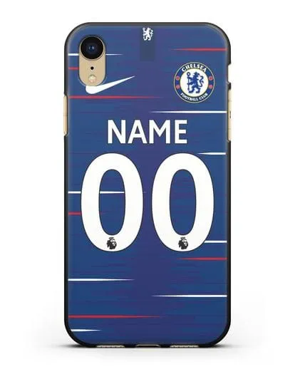 Именной чехол Челси с фамилией и номером (сезон 2018-2019) синяя форма силиконовый для iPhone XR