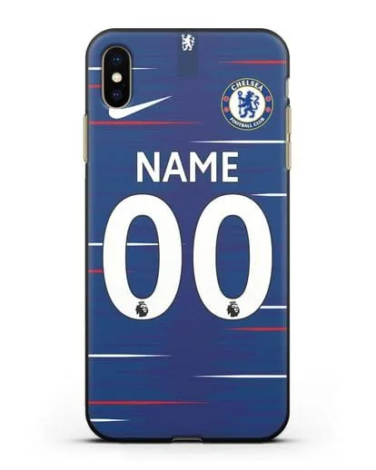 Именной чехол Челси с фамилией и номером (сезон 2018-2019) синяя форма силиконовый для iPhone XS Max