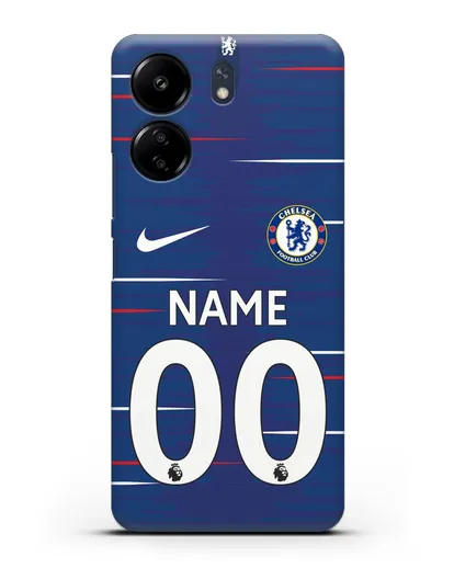 Именной чехол Челси с фамилией и номером (сезон 2018-2019) синяя форма силиконовый для Xiaomi Poco C65
