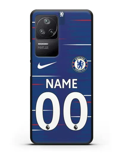 Именной чехол Челси с фамилией и номером (сезон 2018-2019) синяя форма силиконовый для Xiaomi Poco F4