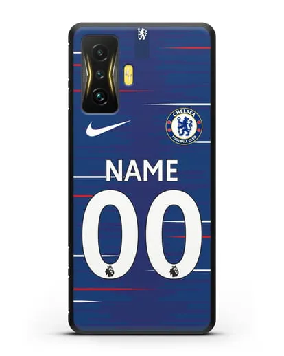 Именной чехол Челси с фамилией и номером (сезон 2018-2019) синяя форма силиконовый для Xiaomi Poco F4 GT
