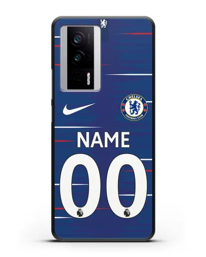 Именной чехол Челси с фамилией и номером (сезон 2018-2019) синяя форма силиконовый для Xiaomi Poco F5 Pro