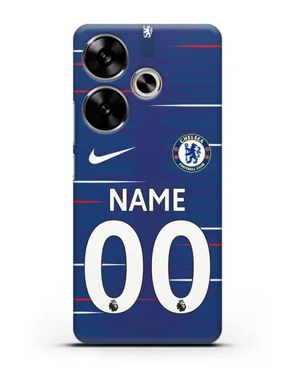 Именной чехол Челси с фамилией и номером (сезон 2018-2019) синяя форма силиконовый для Xiaomi Poco F6
