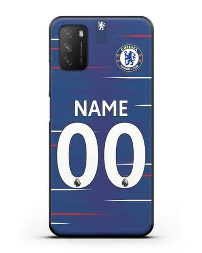 Именной чехол Челси с фамилией и номером (сезон 2018-2019) синяя форма силиконовый для Xiaomi Poco M3
