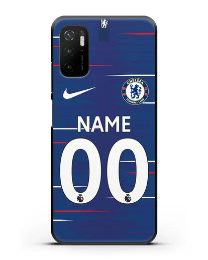 Именной чехол Челси с фамилией и номером (сезон 2018-2019) синяя форма силиконовый для Xiaomi Poco M3 Pro