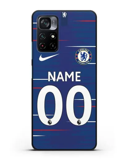 Именной чехол Челси с фамилией и номером (сезон 2018-2019) синяя форма силиконовый для Xiaomi Poco M4 Pro 5G