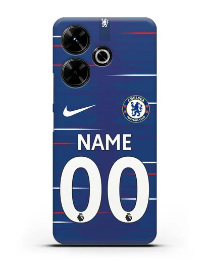 Именной чехол Челси с фамилией и номером (сезон 2018-2019) синяя форма силиконовый для Xiaomi Poco M6