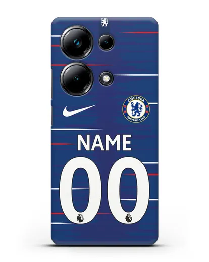 Именной чехол Челси с фамилией и номером (сезон 2018-2019) синяя форма силиконовый для Xiaomi Poco M6 Pro