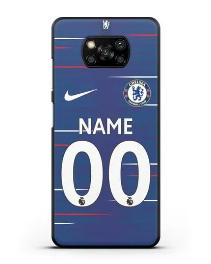Именной чехол Челси с фамилией и номером (сезон 2018-2019) синяя форма силиконовый для Xiaomi Poco X3
