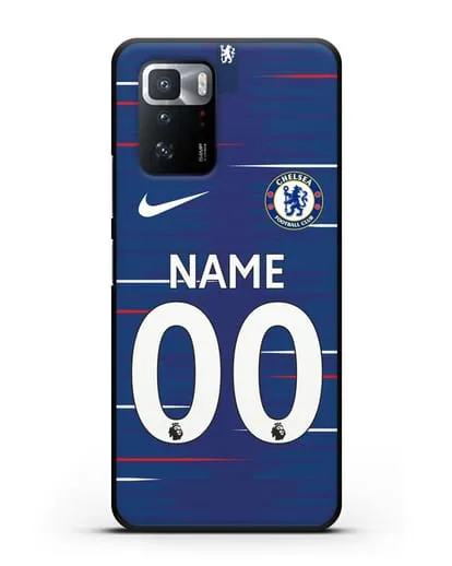 Именной чехол Челси с фамилией и номером (сезон 2018-2019) синяя форма силиконовый для Xiaomi Poco X3 GT