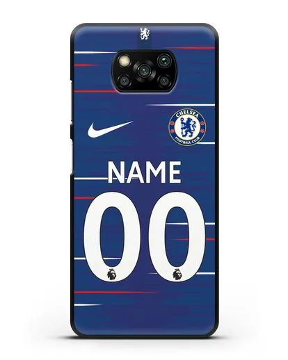 Именной чехол Челси с фамилией и номером (сезон 2018-2019) синяя форма силиконовый для Xiaomi Poco X3 Pro
