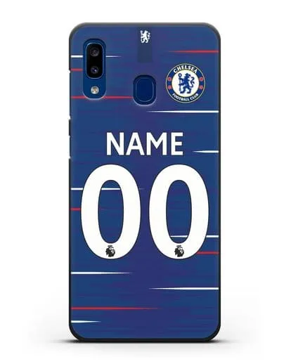 Именной чехол Челси с фамилией и номером (сезон 2018-2019) синяя форма силиконовый для Samsung Galaxy A20 [SM-A205FN]