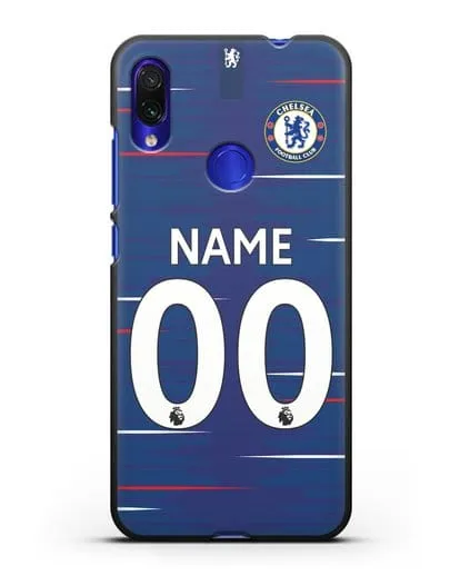 Именной чехол Челси с фамилией и номером (сезон 2018-2019) синяя форма силиконовый для Xiaomi Redmi Note 7