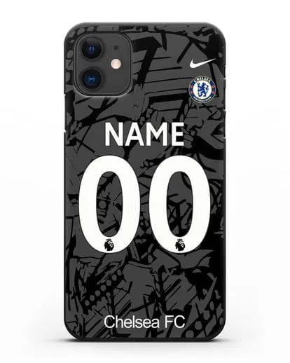 Именной чехол Челси с фамилией и номером (сезон 2019-2020) черная форма силиконовый для iPhone 11