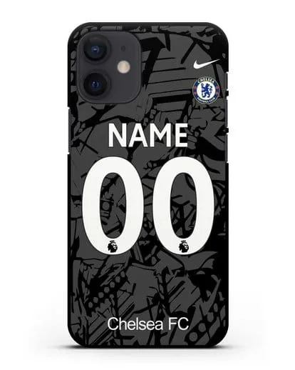 Именной чехол Челси с фамилией и номером (сезон 2019-2020) черная форма силиконовый для iPhone 12 mini