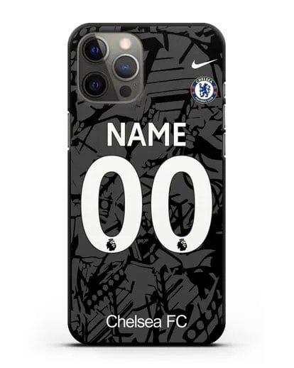 Именной чехол Челси с фамилией и номером (сезон 2019-2020) черная форма силиконовый для iPhone 12 Pro Max