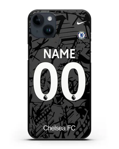 Именной чехол Челси с фамилией и номером (сезон 2019-2020) черная форма силиконовый для iPhone 14 Plus
