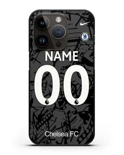 Именной чехол Челси с фамилией и номером (сезон 2019-2020) черная форма силиконовый для iPhone 14 Pro