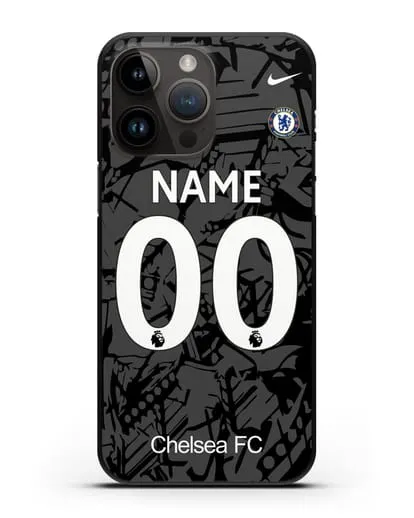 Именной чехол Челси с фамилией и номером (сезон 2019-2020) черная форма силиконовый для iPhone 14 Pro Max
