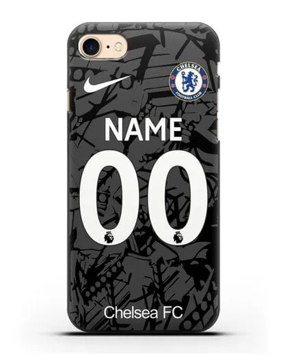 Именной чехол Челси с фамилией и номером (сезон 2019-2020) черная форма силиконовый для iPhone 8