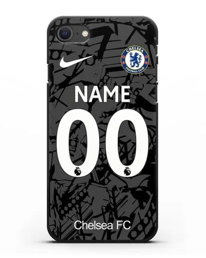 Именной чехол Челси с фамилией и номером (сезон 2019-2020) черная форма силиконовый для iPhone SE 2020