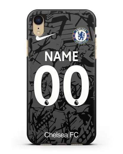 Именной чехол Челси с фамилией и номером (сезон 2019-2020) черная форма силиконовый для iPhone XR