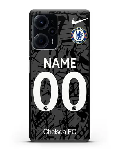 Именной чехол Челси с фамилией и номером (сезон 2019-2020) черная форма силиконовый для Xiaomi Poco F5