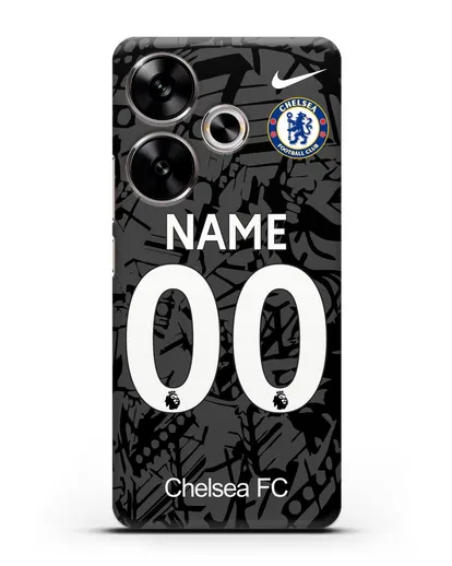 Именной чехол Челси с фамилией и номером (сезон 2019-2020) черная форма силиконовый для Xiaomi Poco F6