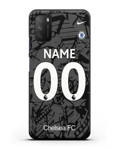 Именной чехол Челси с фамилией и номером (сезон 2019-2020) черная форма силиконовый для Xiaomi Poco M3