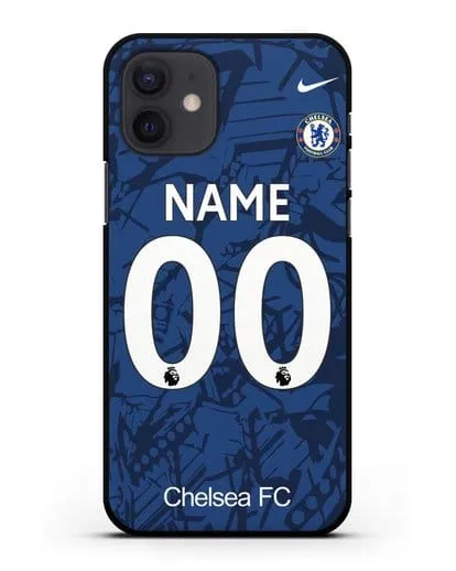Именной чехол Челси с фамилией и номером (сезон 2019-2020) синяя форма силиконовый для iPhone 12