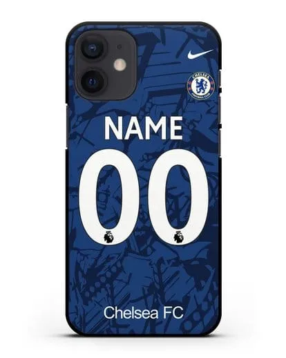 Именной чехол Челси с фамилией и номером (сезон 2019-2020) синяя форма силиконовый для iPhone 12 mini