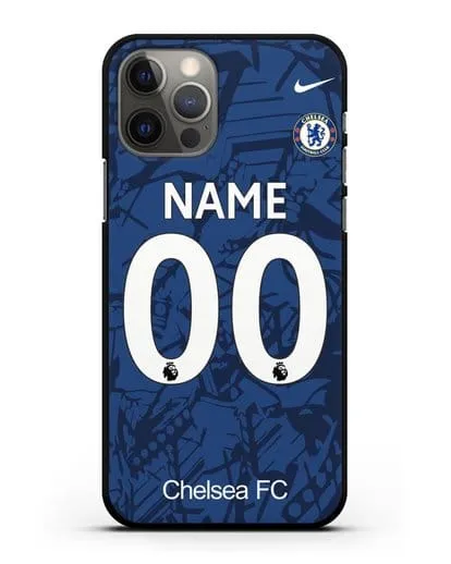 Именной чехол Челси с фамилией и номером (сезон 2019-2020) синяя форма силиконовый для iPhone 12 Pro