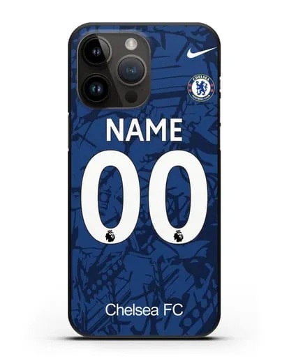 Именной чехол Челси с фамилией и номером (сезон 2019-2020) синяя форма силиконовый для iPhone 14 Pro Max