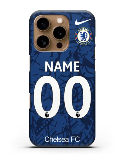 Именной чехол Челси с фамилией и номером (сезон 2019-2020) синяя форма силиконовый для iPhone 16 Pro