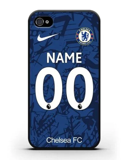 Именной чехол Челси с фамилией и номером (сезон 2019-2020) синяя форма силиконовый для iPhone 4/4s