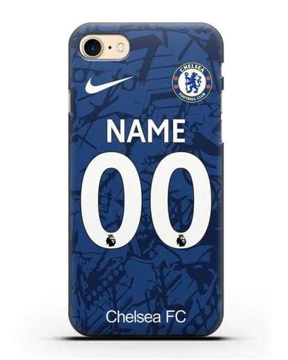 Именной чехол Челси с фамилией и номером (сезон 2019-2020) синяя форма силиконовый для iPhone 7