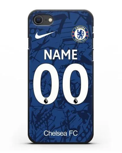 Именной чехол Челси с фамилией и номером (сезон 2019-2020) синяя форма силиконовый для iPhone SE 2020