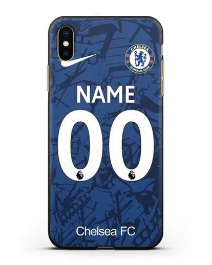 Именной чехол Челси с фамилией и номером (сезон 2019-2020) синяя форма силиконовый для iPhone XS Max