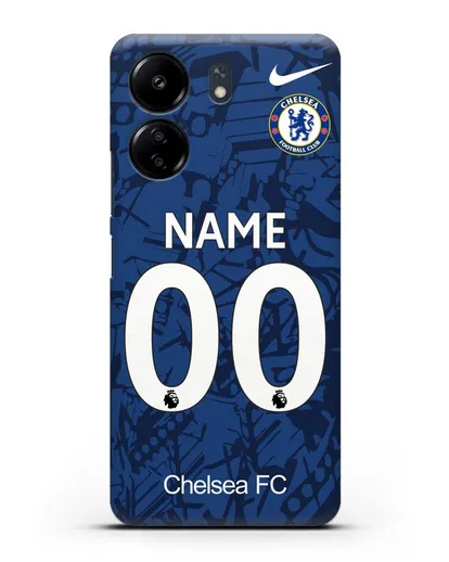 Именной чехол Челси с фамилией и номером (сезон 2019-2020) синяя форма силиконовый для Xiaomi Poco C65