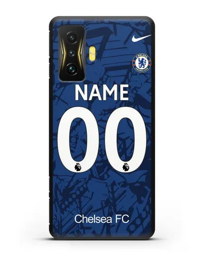 Именной чехол Челси с фамилией и номером (сезон 2019-2020) синяя форма силиконовый для Xiaomi Poco F4 GT