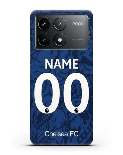 Именной чехол Челси с фамилией и номером (сезон 2019-2020) синяя форма силиконовый для Xiaomi Poco F6 Pro