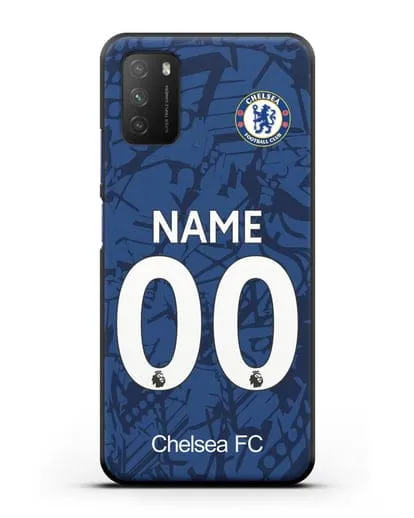 Именной чехол Челси с фамилией и номером (сезон 2019-2020) синяя форма силиконовый для Xiaomi Poco M3