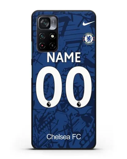 Именной чехол Челси с фамилией и номером (сезон 2019-2020) синяя форма силиконовый для Xiaomi Poco M4 Pro 5G