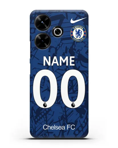 Именной чехол Челси с фамилией и номером (сезон 2019-2020) синяя форма силиконовый для Xiaomi Poco M6