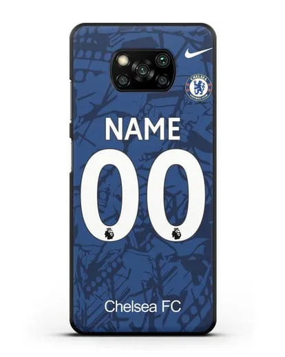 Именной чехол Челси с фамилией и номером (сезон 2019-2020) синяя форма силиконовый для Xiaomi Poco X3